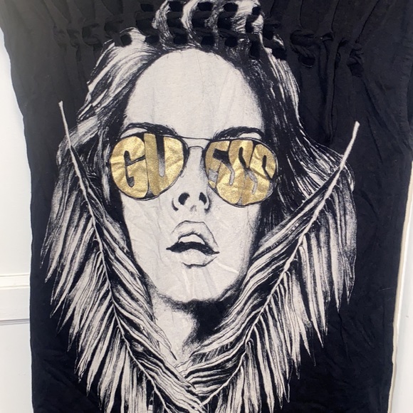 Guess Small Short Sleeve Black Gold Angelina Shirt - Picture 5 of 9